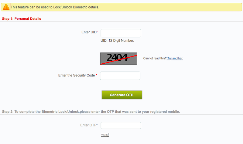 UIDAI aadhaar biometric lock sc Aadhaar